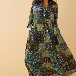 NWT Boho Color block Drop Waist Dress